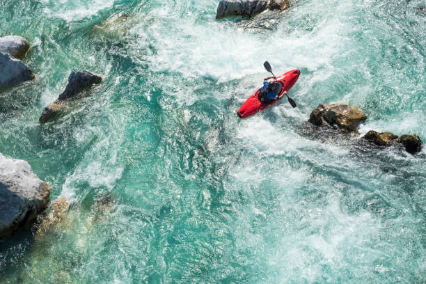 Art Photography Mature Man Kayaking On  River