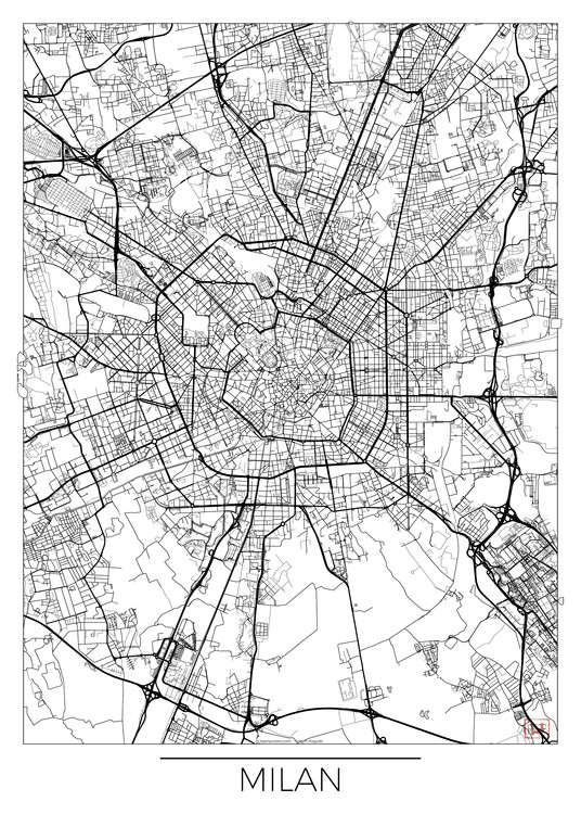 Map of Milan ǀ Maps of all cities and countries for your wall