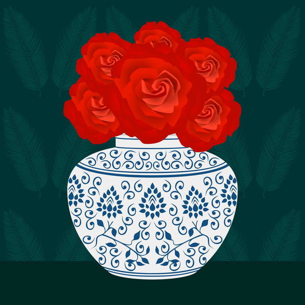 Wallpaper Mural Ming vase with Roses