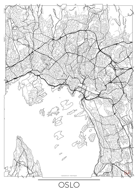 Norway, Oslo - Illustrated Map Drawing - Monochrome Leggings by