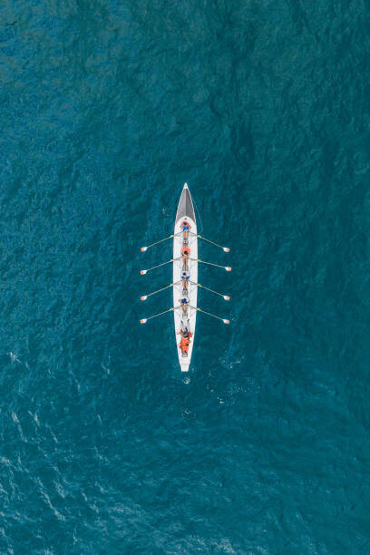 Arte Fotográfica Rowboat on the ocean as seen from above, France