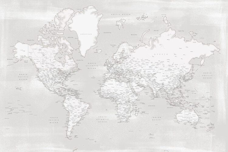 Canvas Print Rustic distressed detailed world map in neutrals