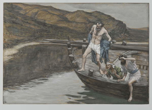 Canvas Print Saint Peter Alerted by Saint John to the Presence of the Lord Casts Himself into the Water
