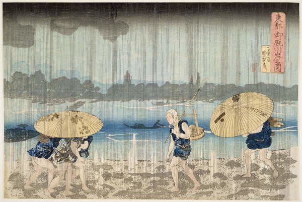 Fine Art Print Shower on the Banks of the Sumida River at Ommaya Embankment in Edo
