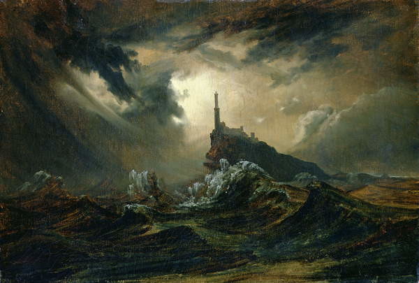 Fine Art Print Stormy sea with Lighthouse