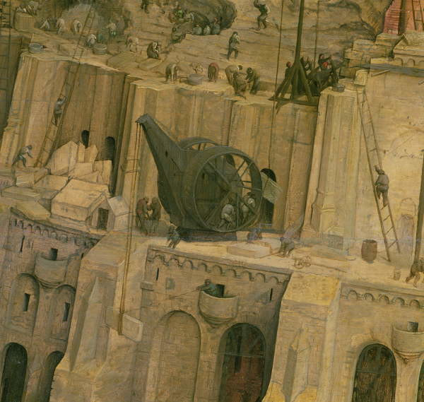 Fine Art Print The Tower of Babel, detail of construction work