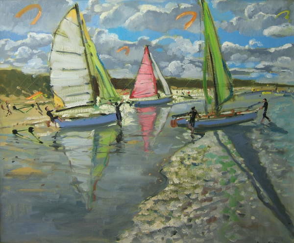 Canvas Print Three Sailboats, Bray Dunes, France