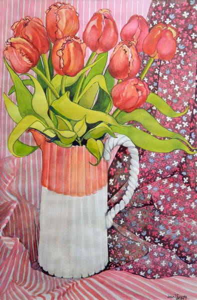 Fine Art Print Tulips in a Pink and White Jug,2005