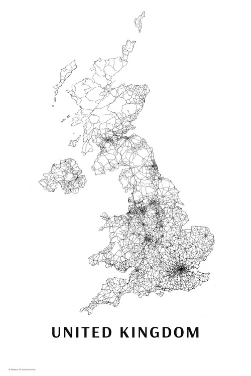 Kartta United Kingdom black & white ǀ Kaikki kaupunkikartat ja  maailmankartat seinälle