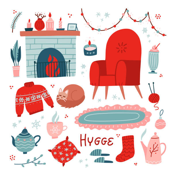 Wall Art Print Vibrant Collection of hygge Christmas icons. Europosters