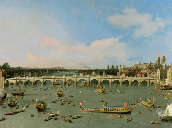 Fine Art Print Westminster Bridge, London, With the Lord Mayor's Procession on the Thames