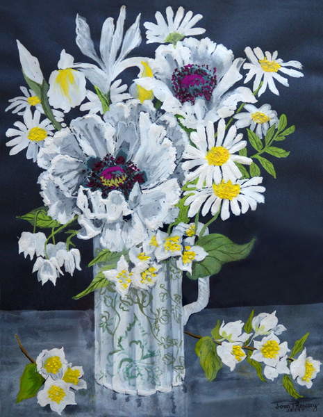 Fine Art Print White Poppies, Marguerites and Philadelphus,