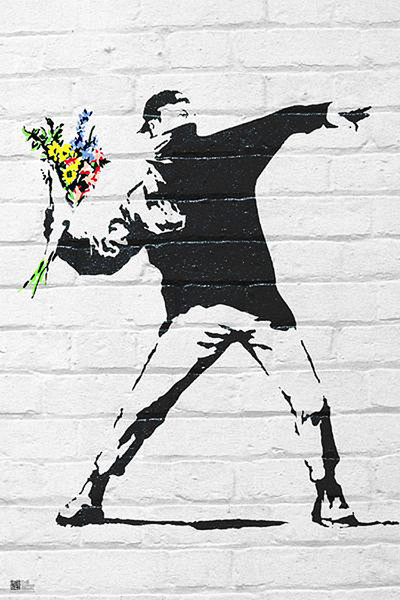 Poster print with frame Banksy street art - Graffiti Throwing Flow