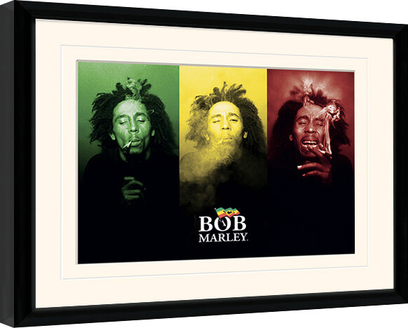 Framed poster Bob Marley - Tricolour Smoke