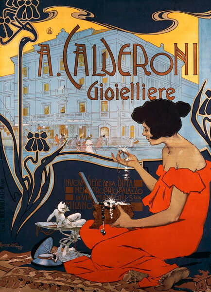 Canvas Print Advertising poster for Calderoni Jewelers in Milan, 1898, by Adolf Hohenstein , Italy, 19th century