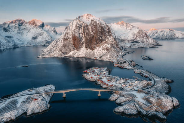 Canvas Print Aerial view of Reine in winter,