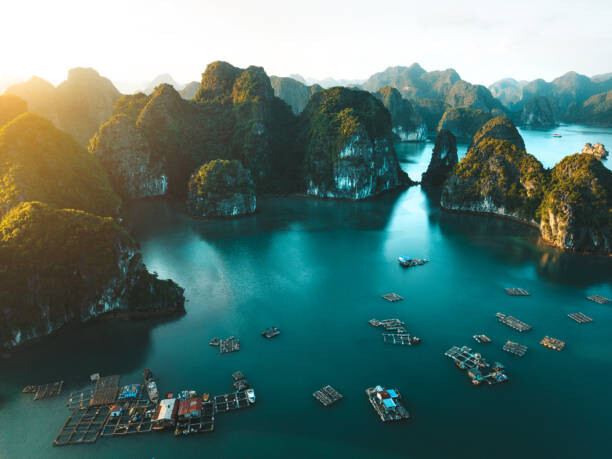 Canvas Print Aerial view over Ha Long Bay