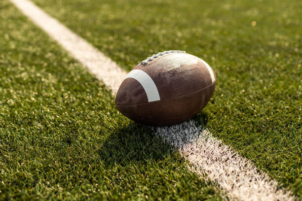 Canvas Print American rugby ball on the grass in the stadium