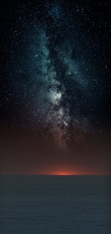 Canvas Print Astrophotography picture of sunset sea landscape with milky way on the night sky.