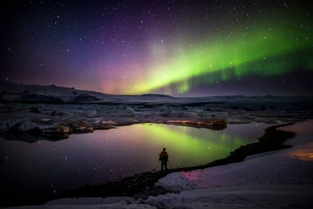 Canvas Print Aurora Borealis or Northern lights in Iceland