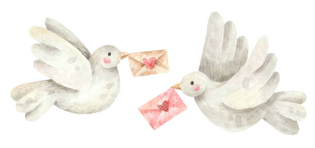 Canvas Print doves with love letters