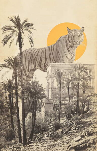 Canvas Print Giant Tiger in Ruins and Palms