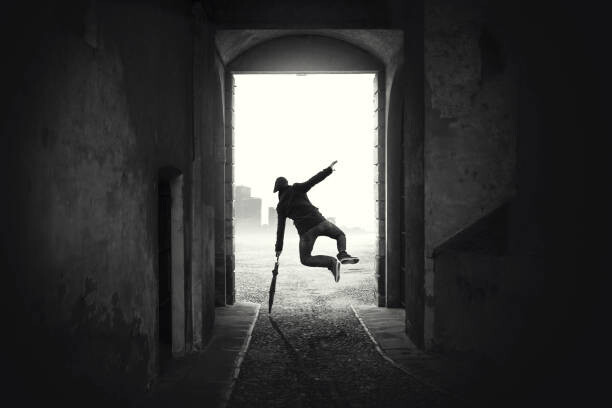 Canvas Print happy man jumping happy despite the bad weather