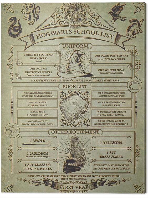 Canvas Print Harry Potter - Hogwarts School List
