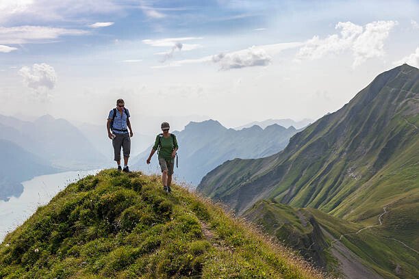 Canvas Print Hiking in Swiss Alps