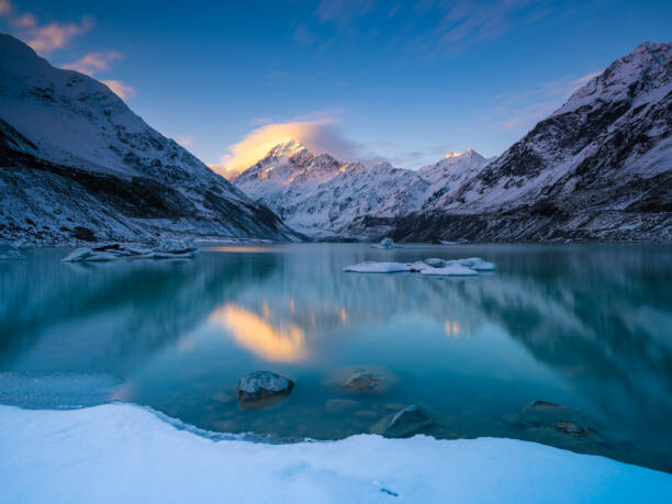 Canvas Print Hooker Lakes Sunset after snow,Scenic view