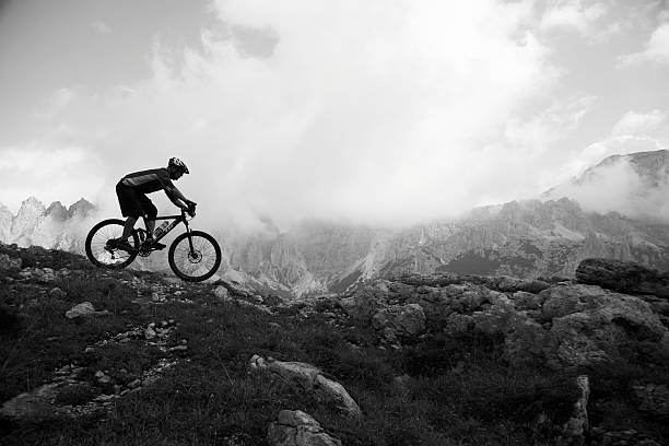 Canvas Print Italy, Tyrol, senior biker riding on