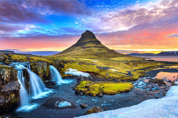 Canvas Print Kirkjufell at sunrise in Iceland. Beautiful