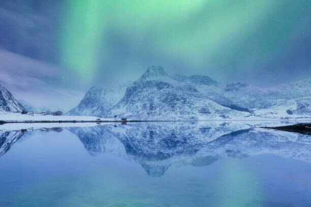 Canvas Print Lofoten Islands, Norway. Aurora Borealis over