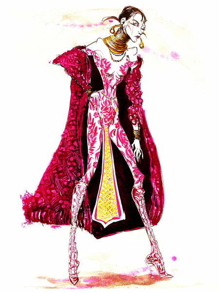 Canvas Print Model wearing a catsuit and fur coat