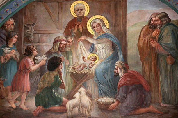 Canvas Print Nativity scene fresco in Saint Joseph