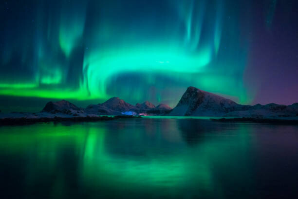 Canvas Print Northern Lights over the Lofoten Islands in Norway