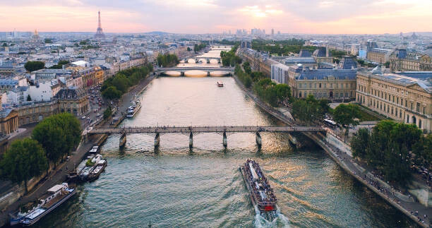 Canvas Print Paris aerial Seine river sunset France