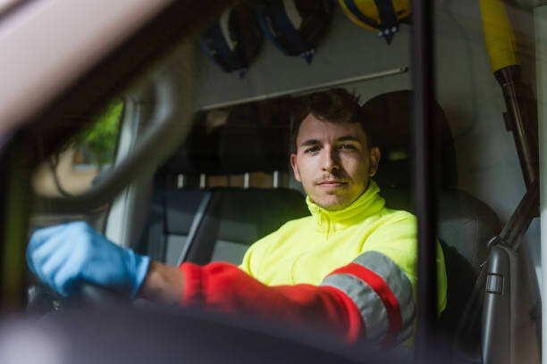 Canvas Print portrait of a driver looking into the camera