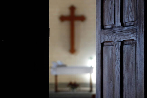 Canvas Print Protestant church.  Altar and christian