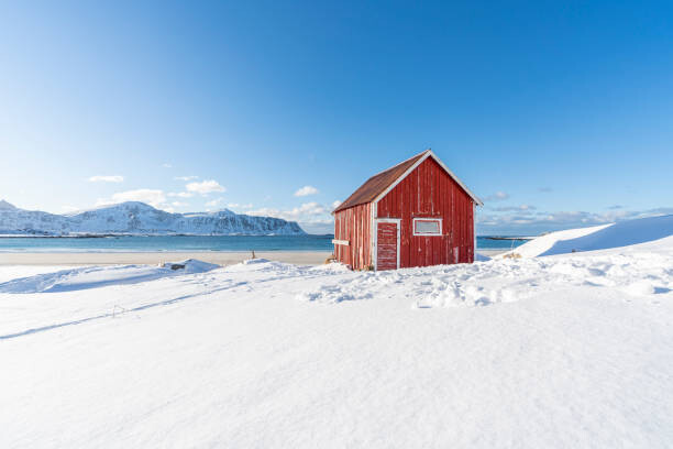 Canvas Print Red cabin on the beach in