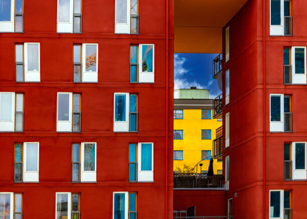 Canvas Print Residential apartment buildings against cloudy sky