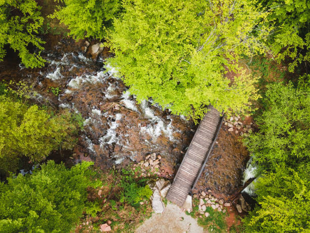 Canvas Print Small wooden bridge over river in