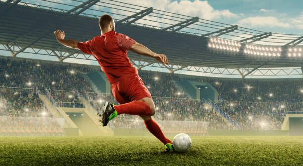 Canvas Print Soccer player kicks a ball
