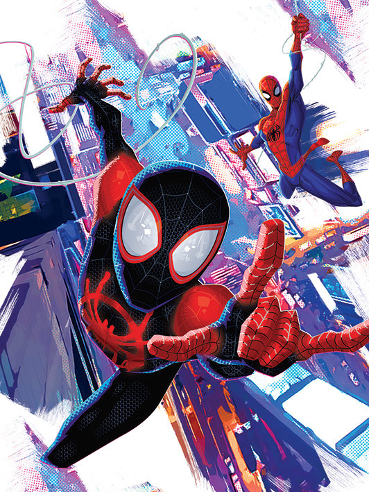 Spider-Man Canvas Pictures Into The Spider Verse Marvel Cartoon Art Poster.