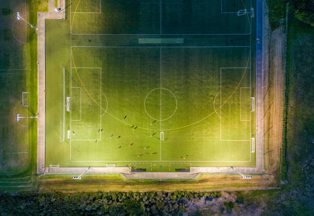 Canvas Print Top looking down at soccer ground.