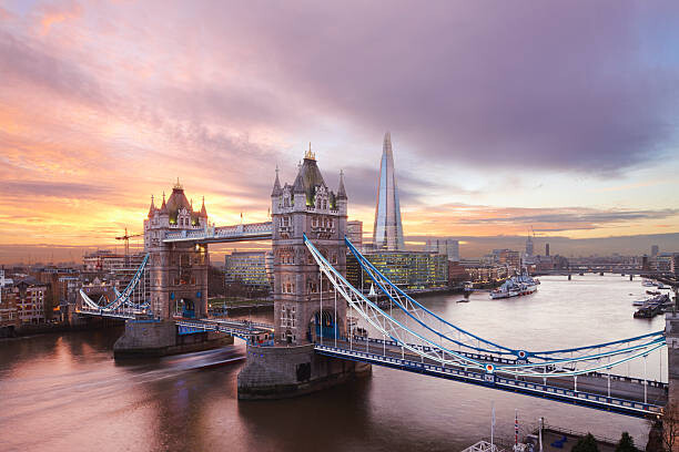Canvas Print Tower Bridge and The Shard at sunset, London
