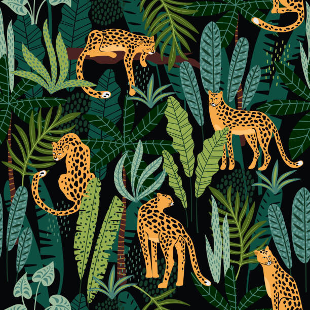 Canvas Print Vestor seamless pattern with leopards and