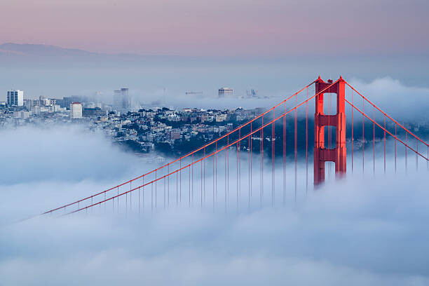 Canvas Print View of Golden Gate Bridge on a foggy day