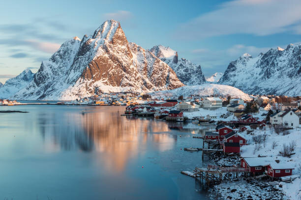 Canvas Print View to the city Reine with