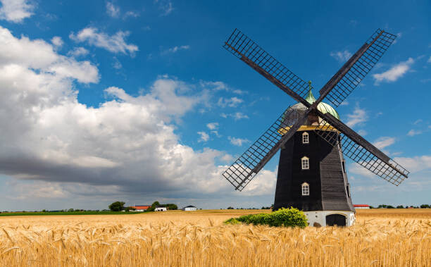 Canvas Print Wheat windmill. Harvest concent. The Stock Photo.
